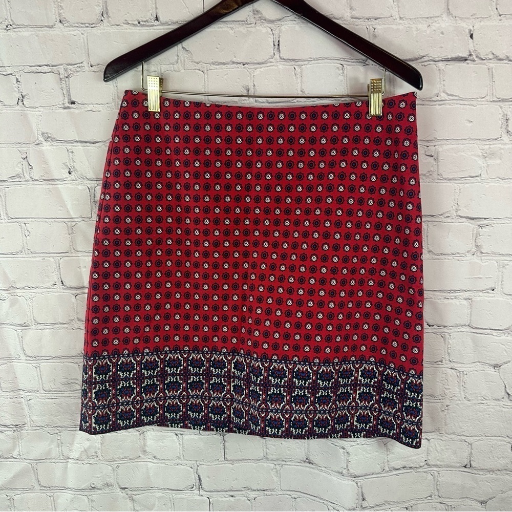 Talbots Red Blue Pencil Skirt sz 10 boho western classic casual office